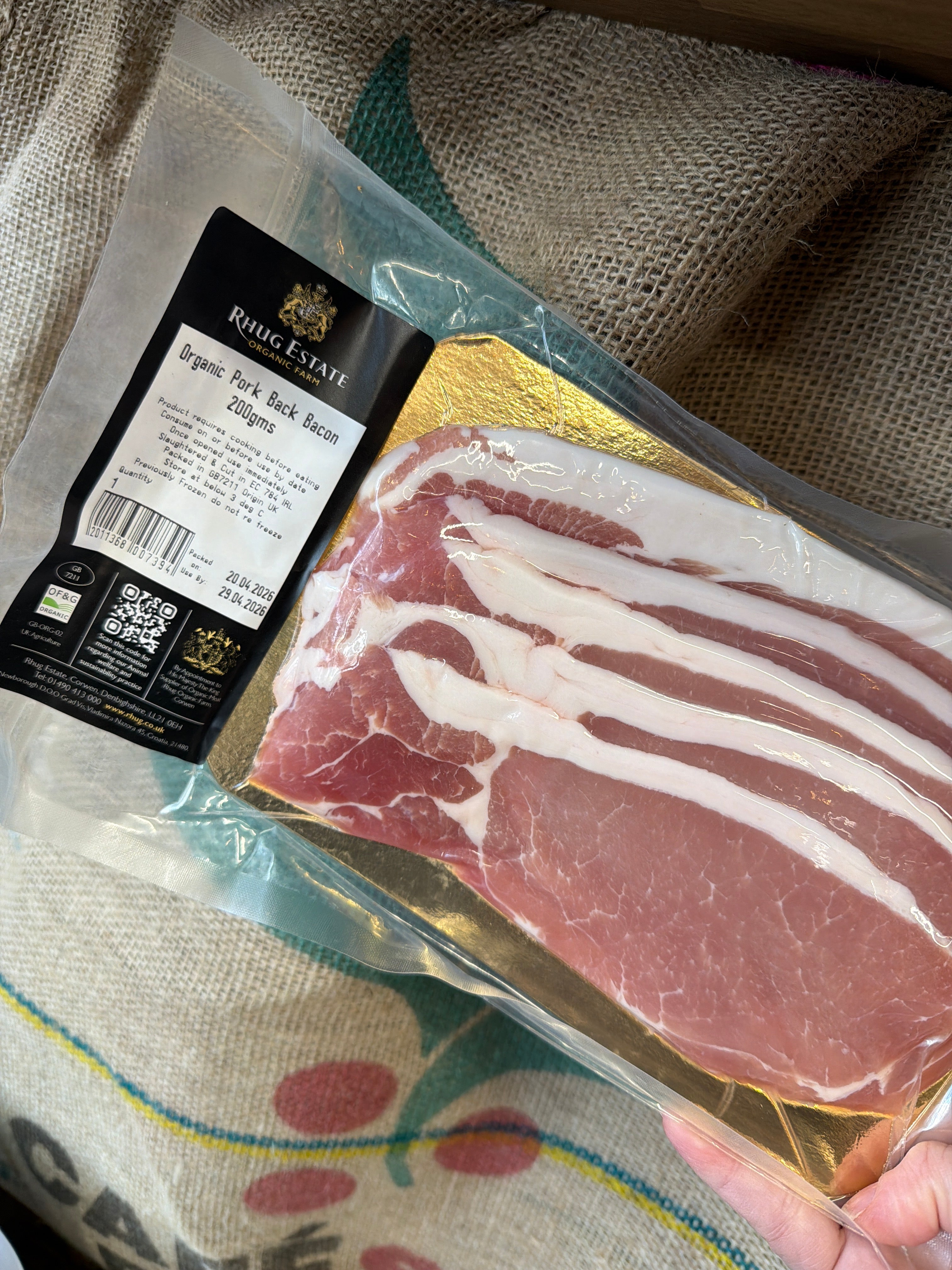 Rhug Estate Organic Pork Back Bacon (200G)