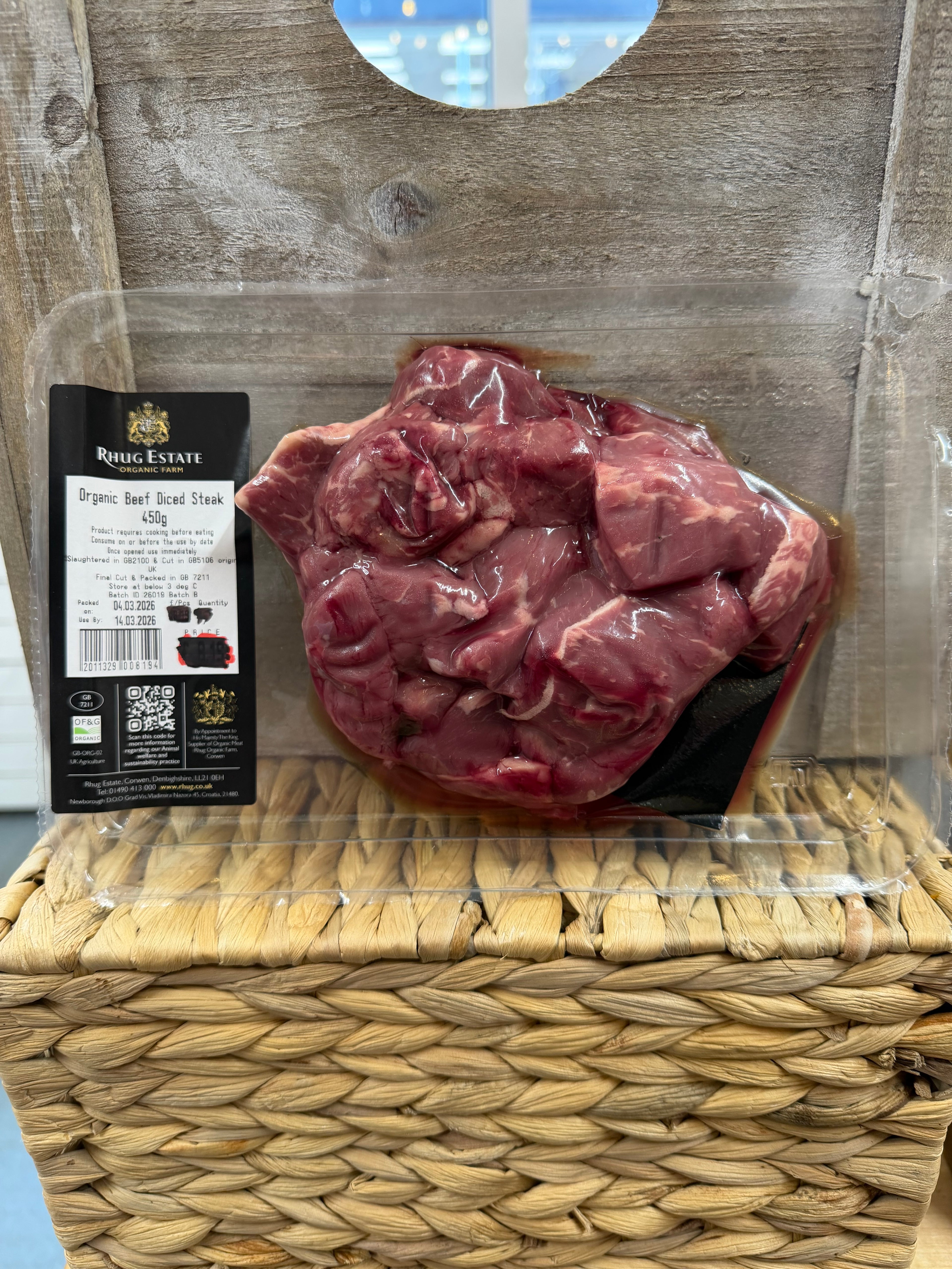 Rhug Estate Organic Diced Steak 450g