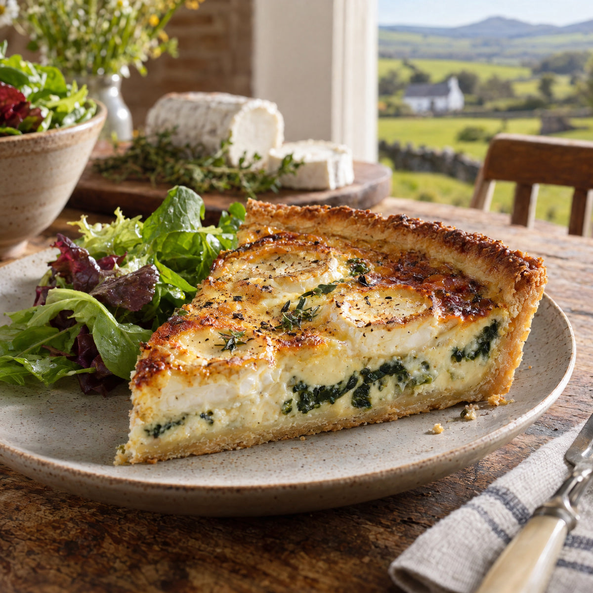 Goats cheese quiche slice